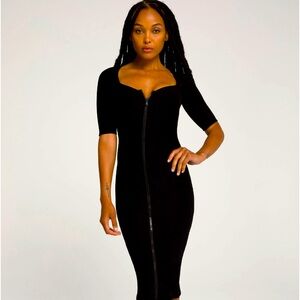 Good American Dramatic Zip Bodycon Dress Black